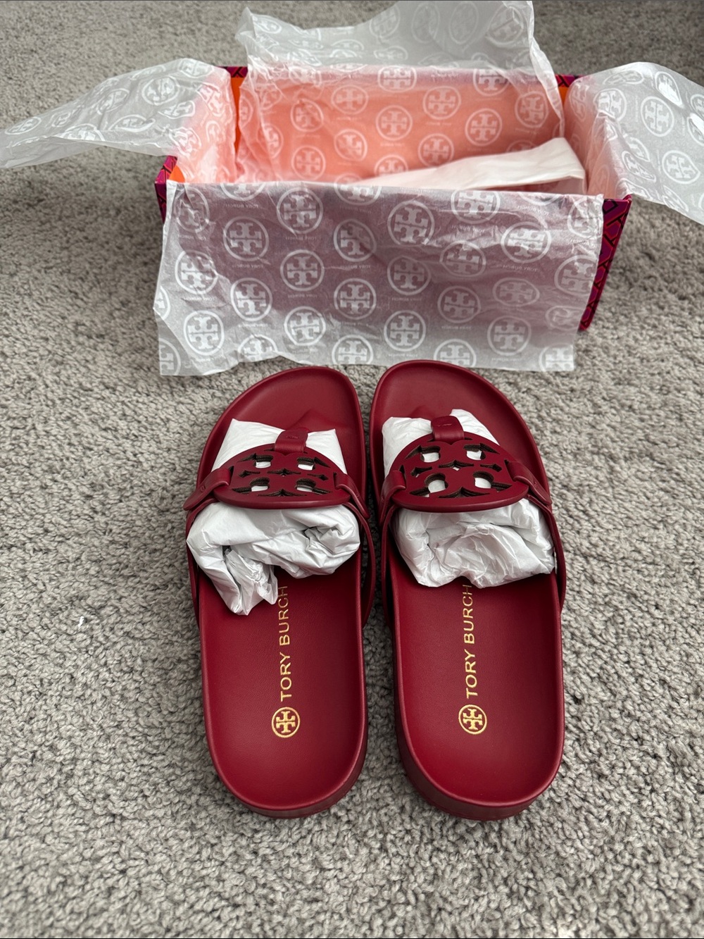 Tory Burch Red Leather Miller Sandals - Picture 3 of 6